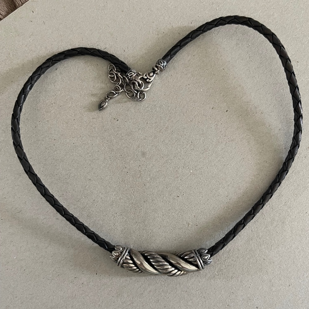 JOHN HARDY - Sterling Twisted Slider Pendant & Black Leather Necklace